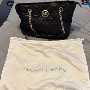 Michael Kors Black Quilted Shoulder Bag with Gold Accents